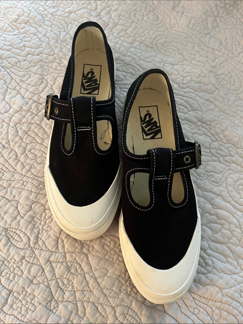 Vans Womens Black and White Mary Jane Canvas Sneakers